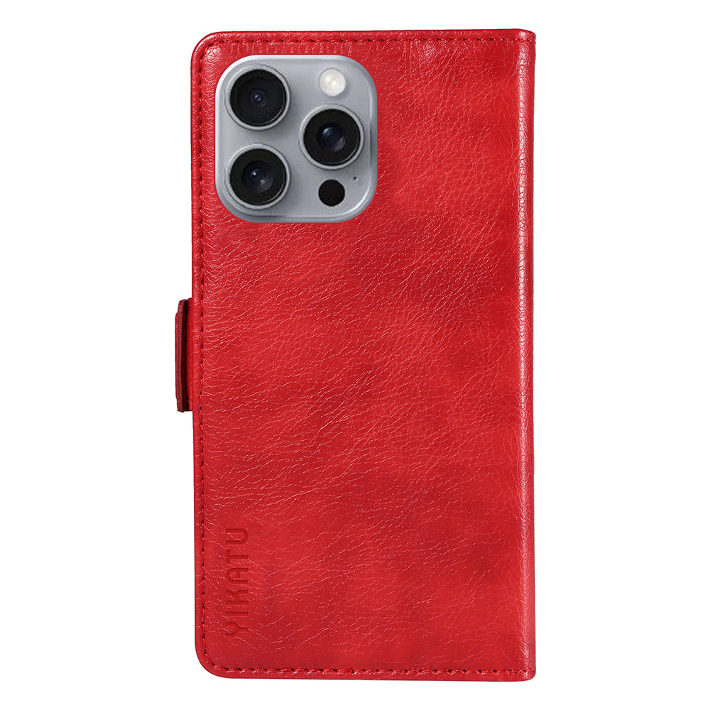 YIKATU YK-007 For iPhone 16 Pro Max Case Litchi Texture Leather Phone Cover with Wallet Stand - Red