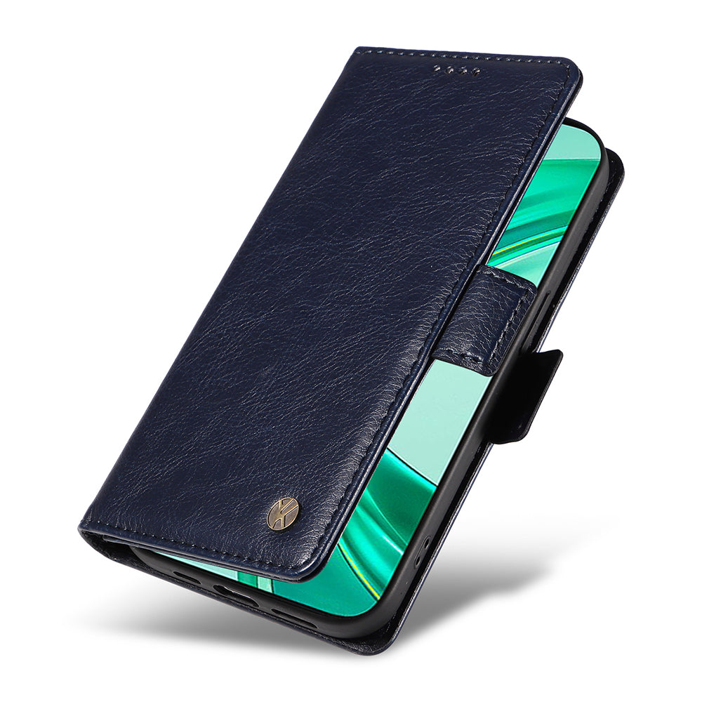 YIKATU YK-007 For iPhone 16 Pro Max Case Litchi Texture Leather Phone Cover with Wallet Stand - Navy Blue