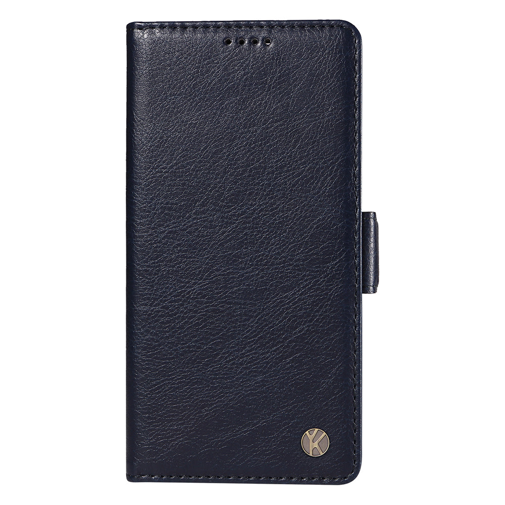 YIKATU YK-007 For iPhone 16 Pro Max Case Litchi Texture Leather Phone Cover with Wallet Stand - Navy Blue