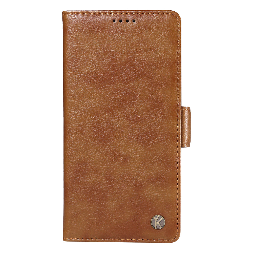 YIKATU YK-007 For iPhone 16 Pro Max Case Litchi Texture Leather Phone Cover with Wallet Stand - Brown