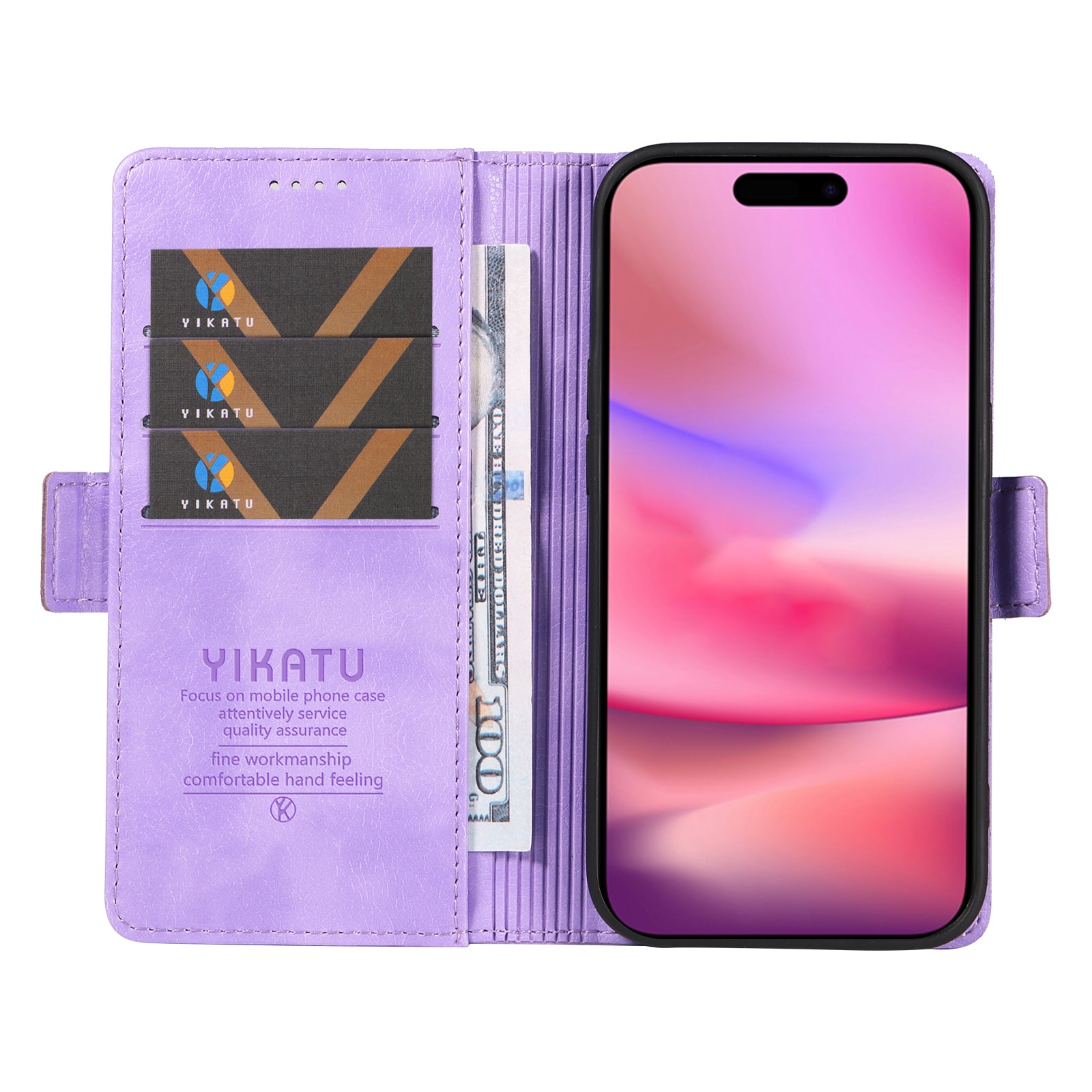 YIKATU YK-007 For iPhone 16 Case Litchi Texture Leather Phone Cover with Wallet Stand - Purple