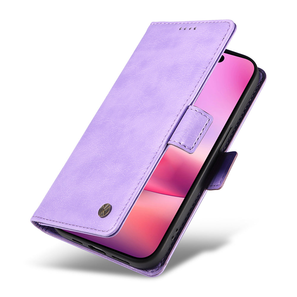 YIKATU YK-007 For iPhone 16 Case Litchi Texture Leather Phone Cover with Wallet Stand - Purple