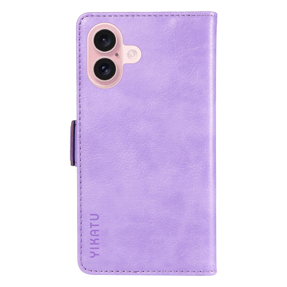 YIKATU YK-007 For iPhone 16 Case Litchi Texture Leather Phone Cover with Wallet Stand - Purple