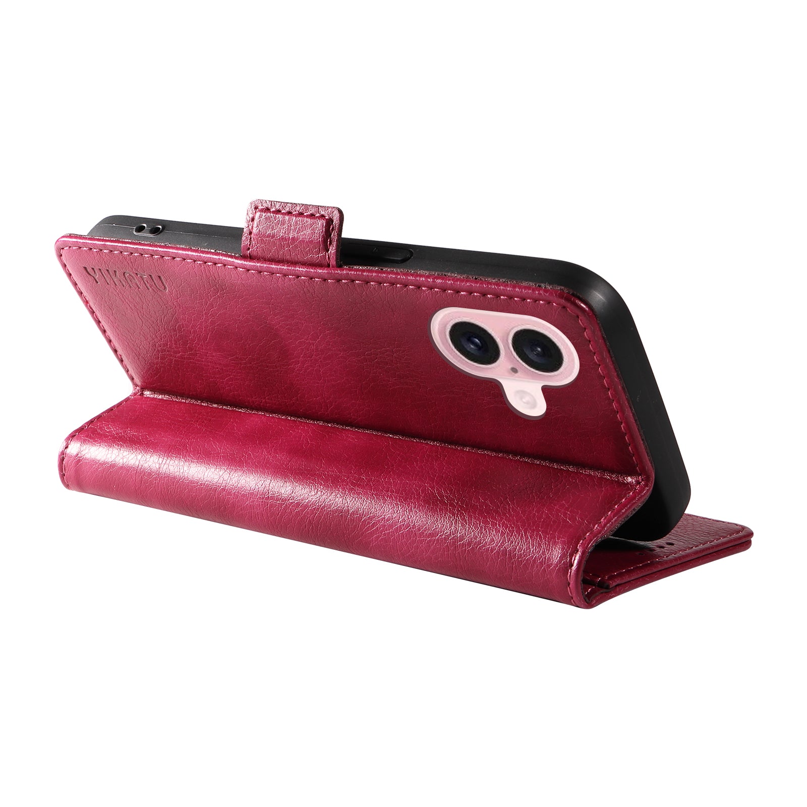 YIKATU YK-007 For iPhone 16 Case Litchi Texture Leather Phone Cover with Wallet Stand - Wine Red