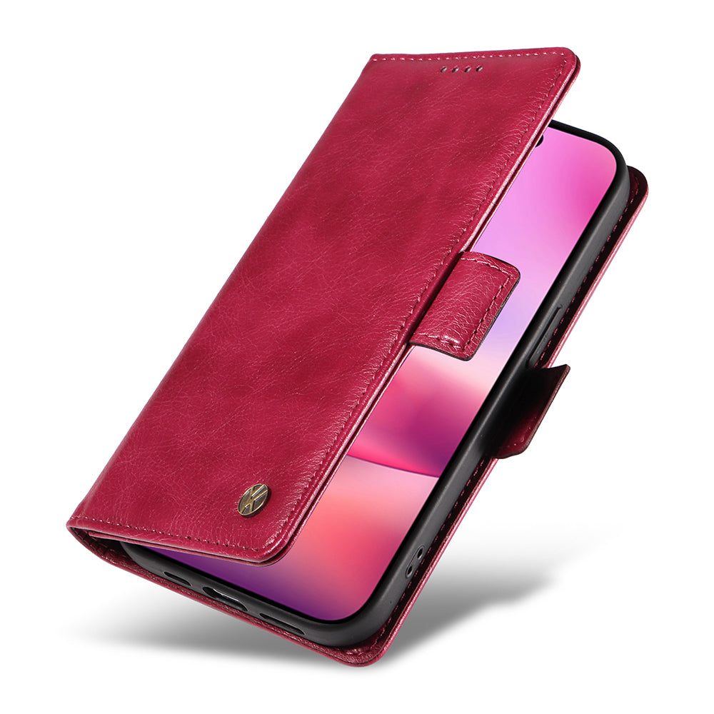 YIKATU YK-007 For iPhone 16 Case Litchi Texture Leather Phone Cover with Wallet Stand - Wine Red