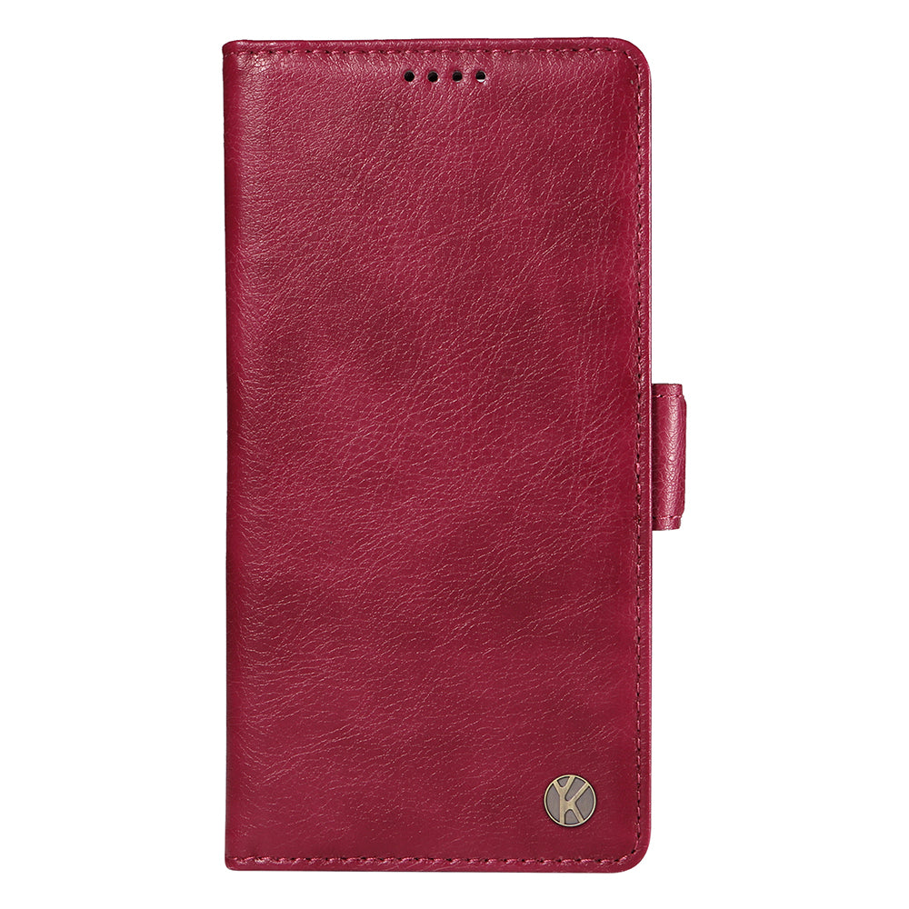 YIKATU YK-007 For iPhone 16 Case Litchi Texture Leather Phone Cover with Wallet Stand - Wine Red