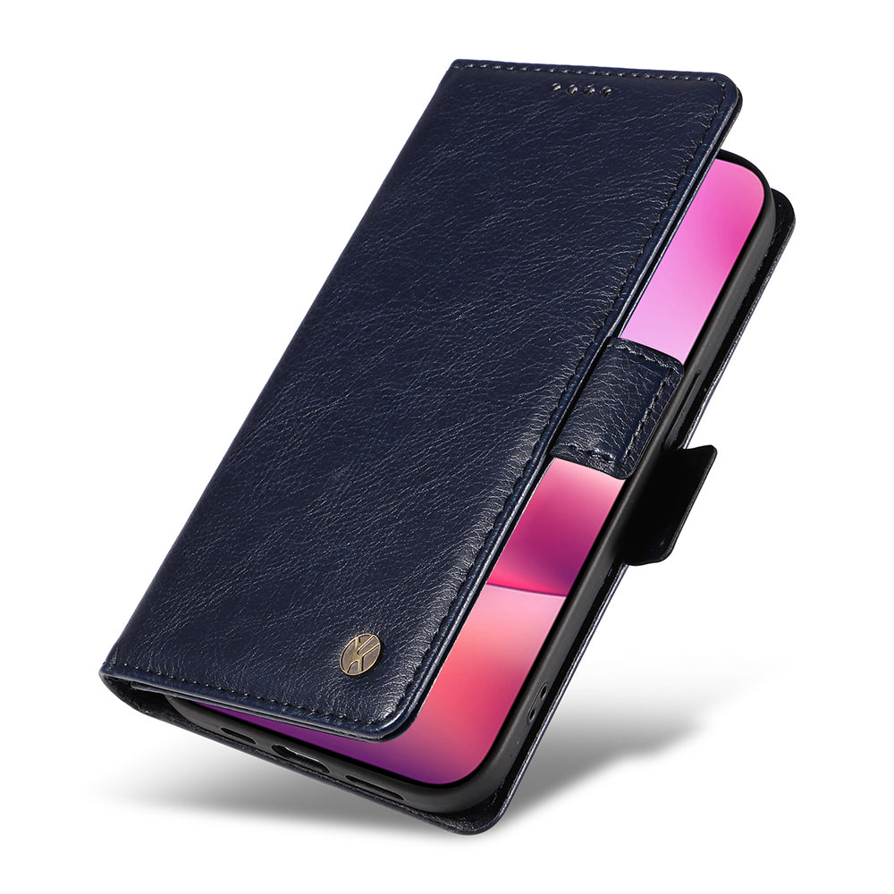 YIKATU YK-007 For iPhone 16 Case Litchi Texture Leather Phone Cover with Wallet Stand - Navy Blue