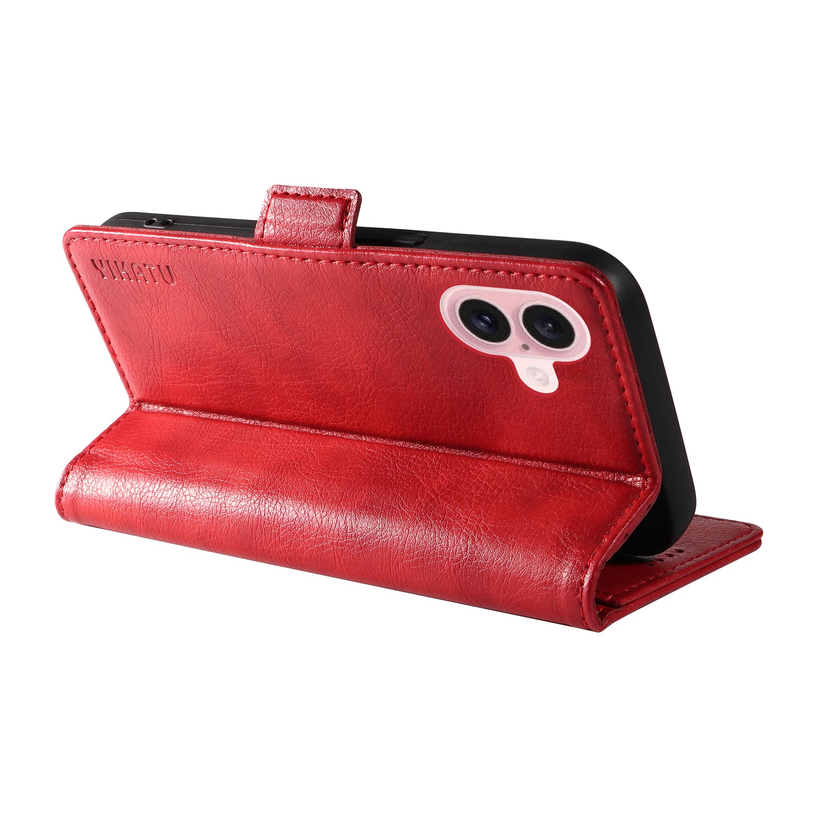 YIKATU YK-007 For iPhone 16 Case Litchi Texture Leather Phone Cover with Wallet Stand - Red