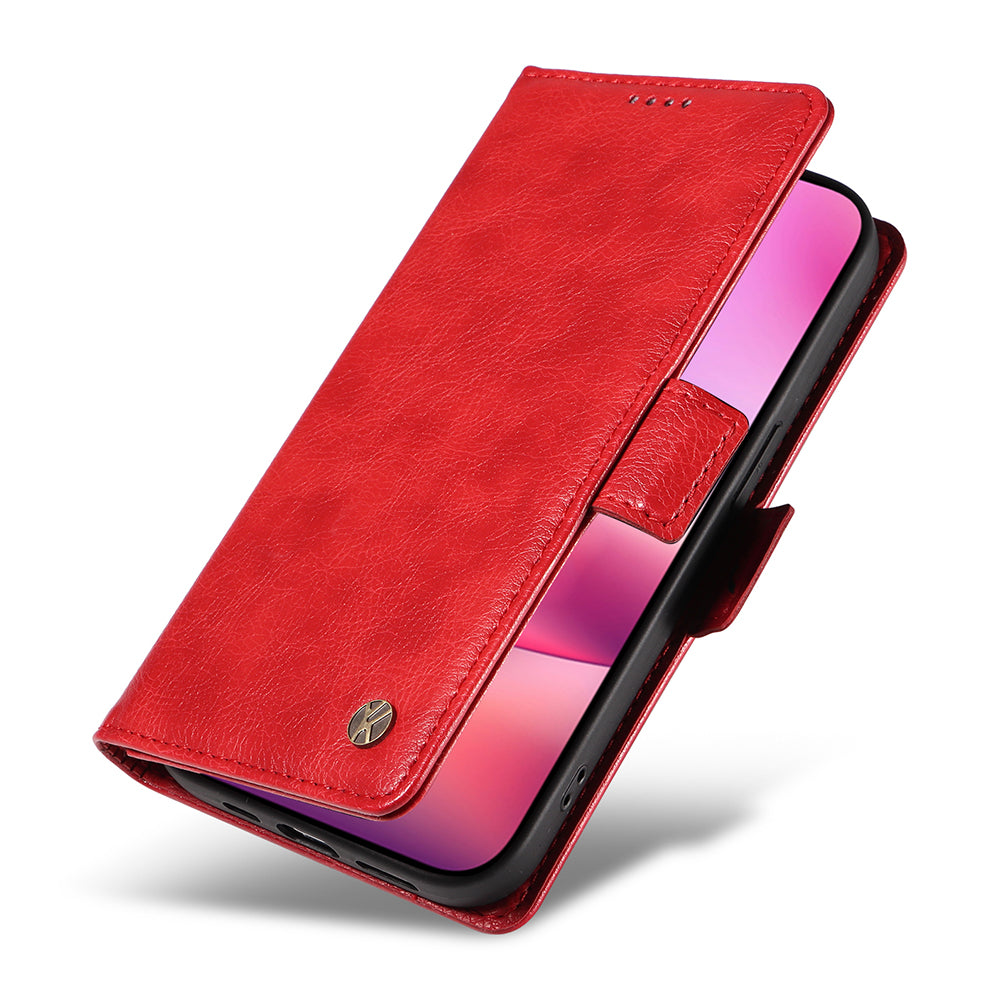 YIKATU YK-007 For iPhone 16 Case Litchi Texture Leather Phone Cover with Wallet Stand - Red