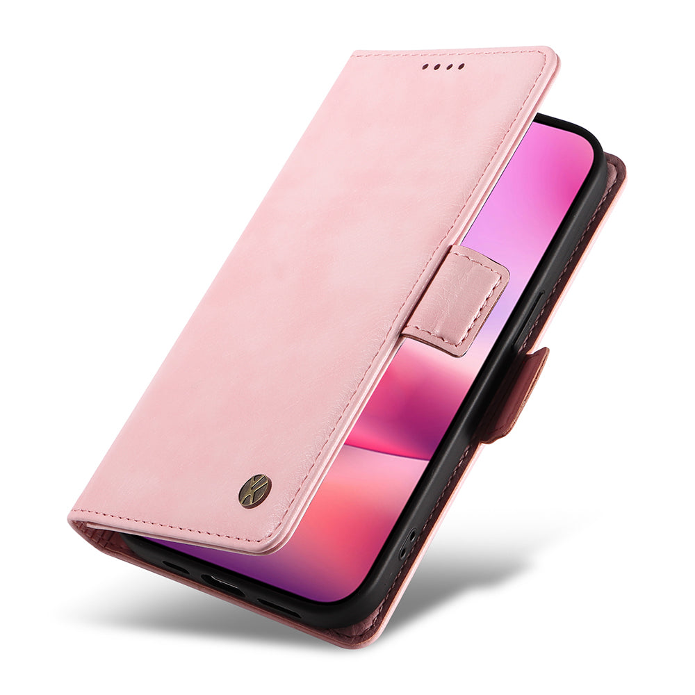 YIKATU YK-007 For iPhone 16 Case Litchi Texture Leather Phone Cover with Wallet Stand - Pink