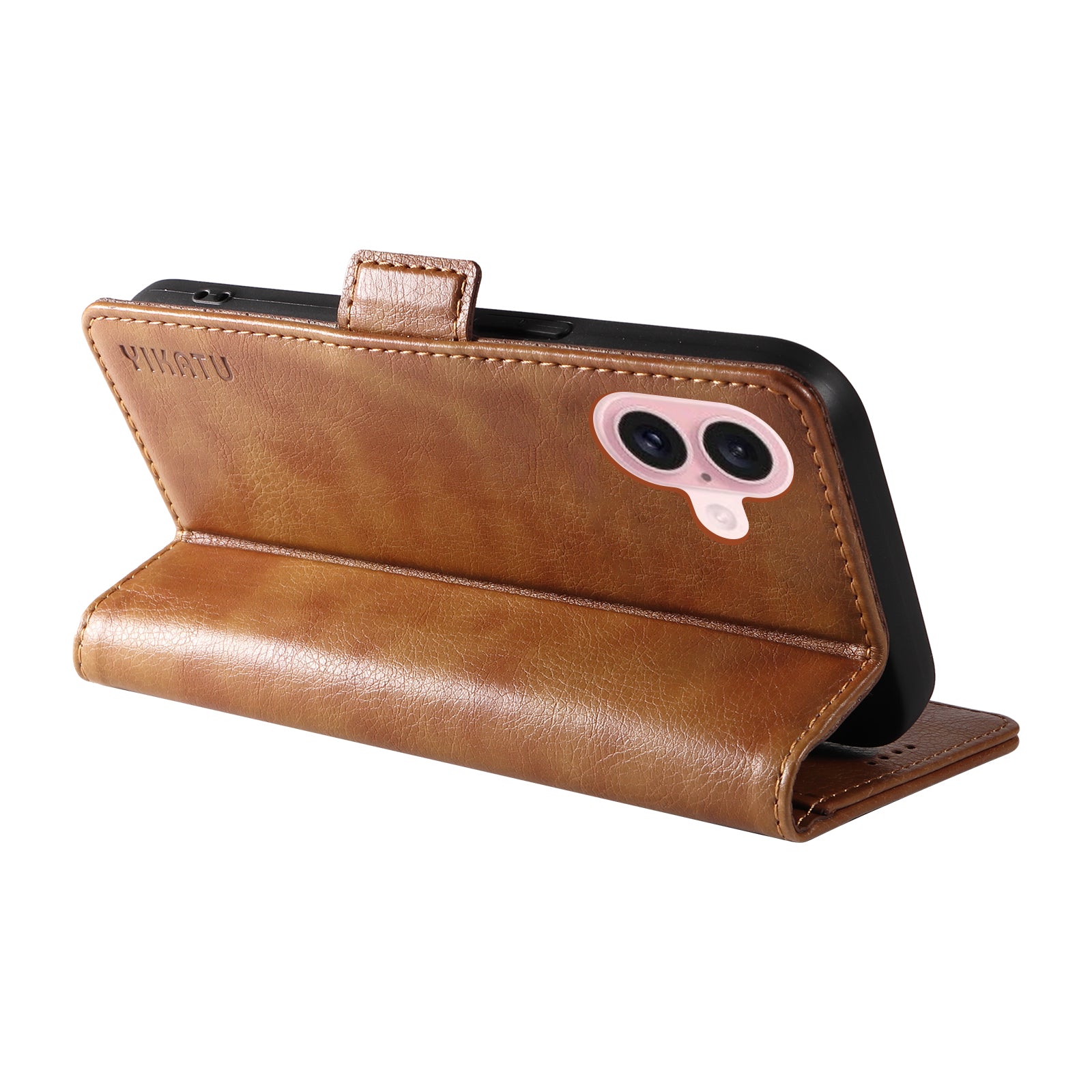 YIKATU YK-007 For iPhone 16 Case Litchi Texture Leather Phone Cover with Wallet Stand - Brown