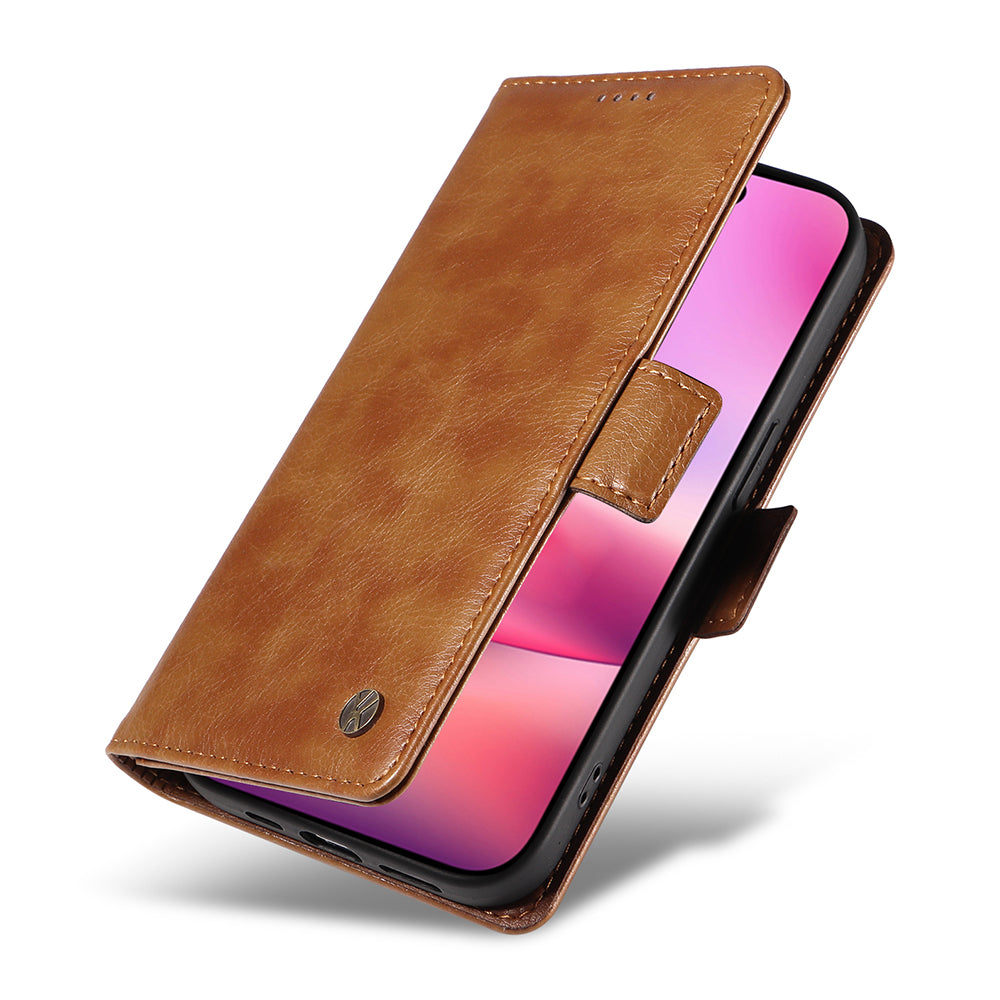 YIKATU YK-007 For iPhone 16 Case Litchi Texture Leather Phone Cover with Wallet Stand - Brown