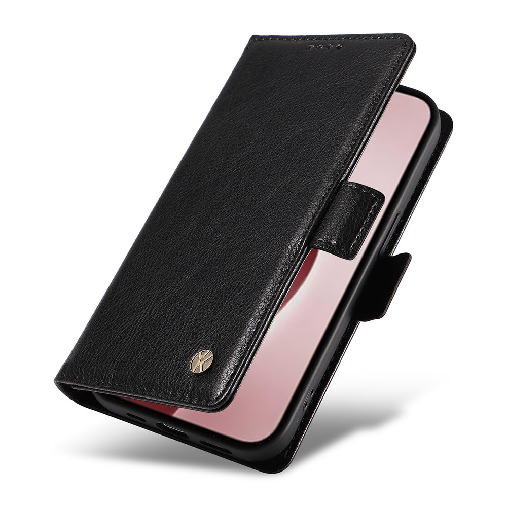 YIKATU YK-007 For iPhone 16 Pro Case Litchi Texture Leather Wallet Phone Cover Side Magnetic Clasp - Black