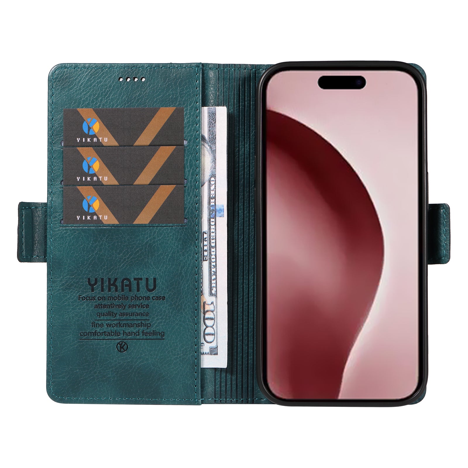 YIKATU YK-007 For iPhone 16 Pro Case Litchi Texture Leather Wallet Phone Cover Side Magnetic Clasp - Blue