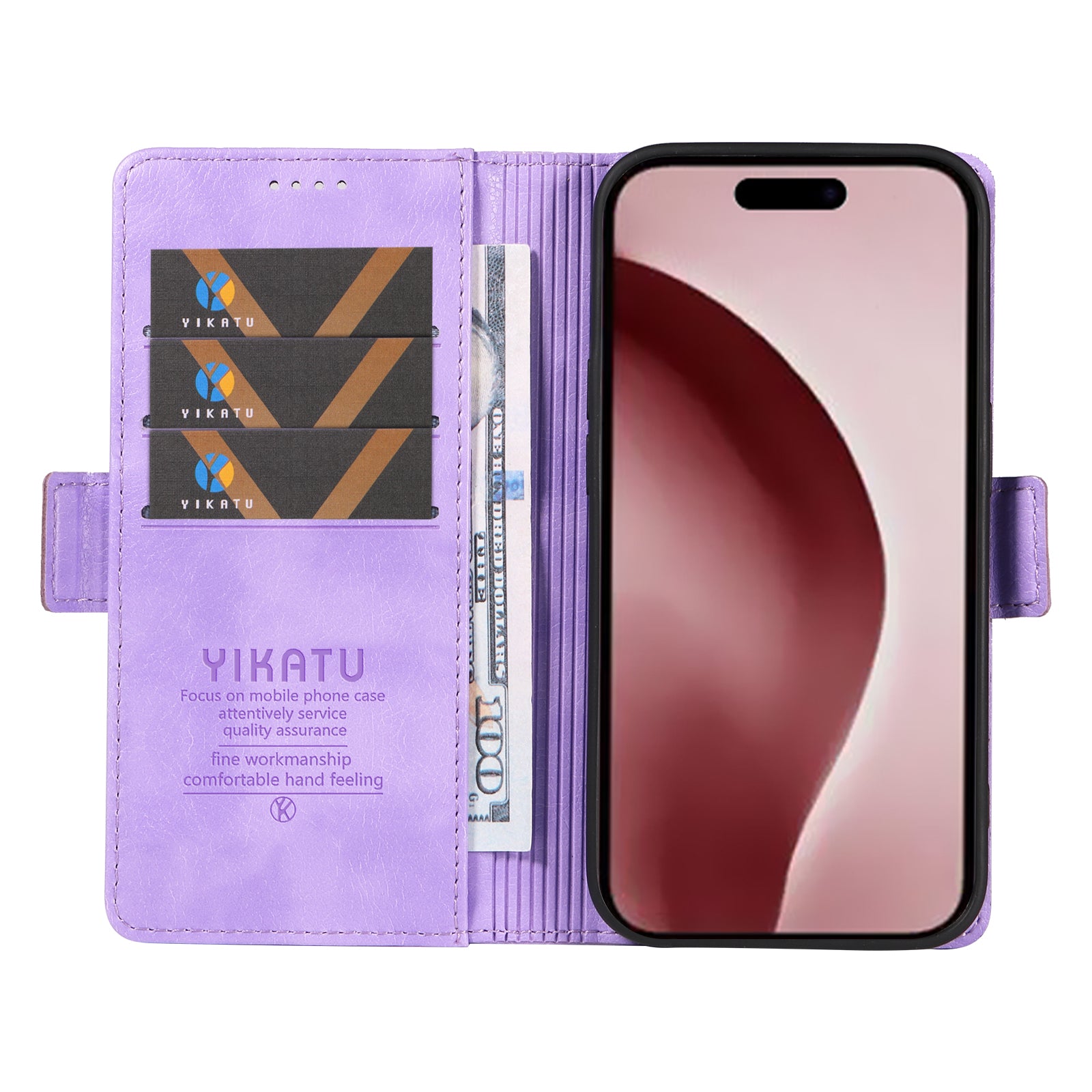 YIKATU YK-007 For iPhone 16 Pro Case Litchi Texture Leather Wallet Phone Cover Side Magnetic Clasp - Purple