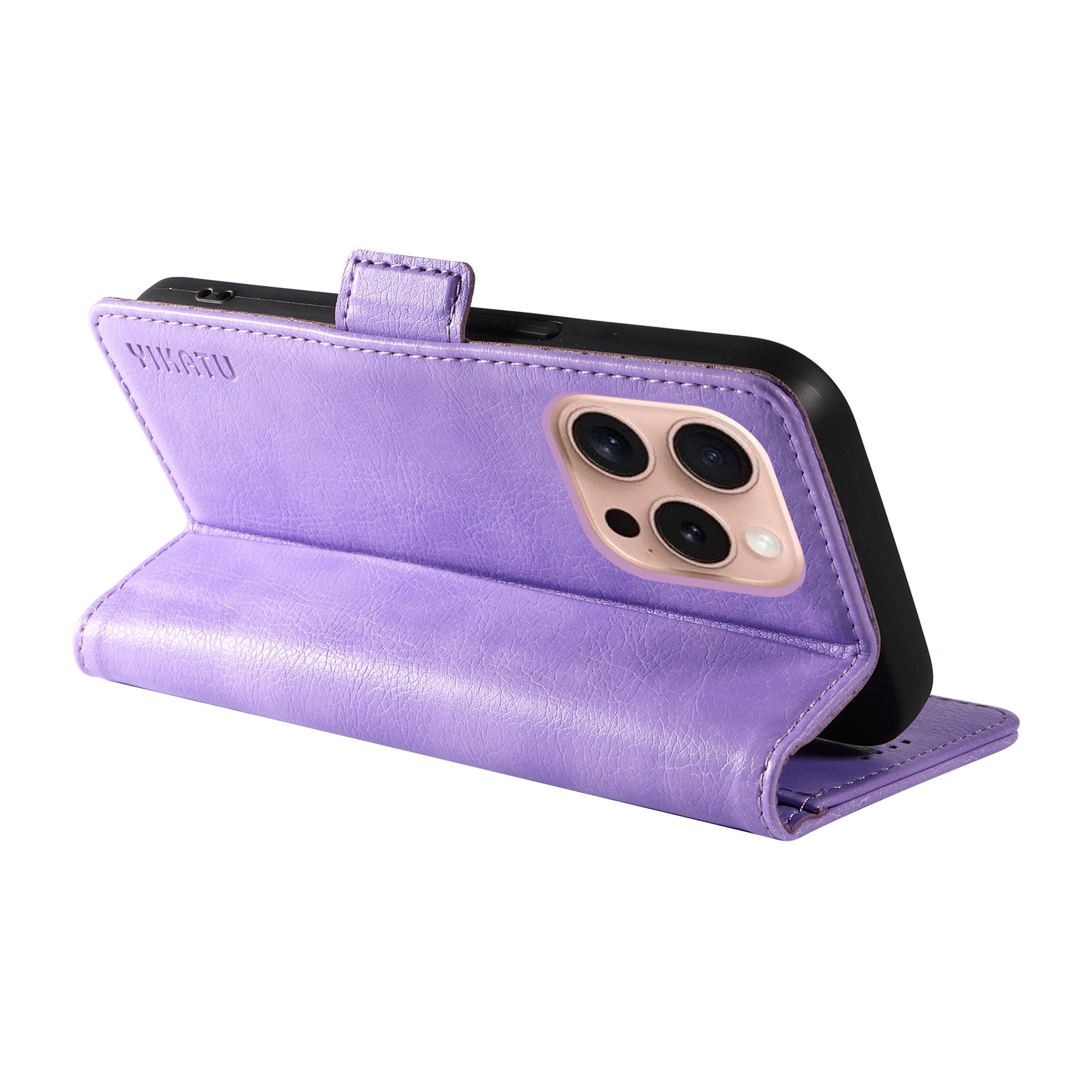 YIKATU YK-007 For iPhone 16 Pro Case Litchi Texture Leather Wallet Phone Cover Side Magnetic Clasp - Purple