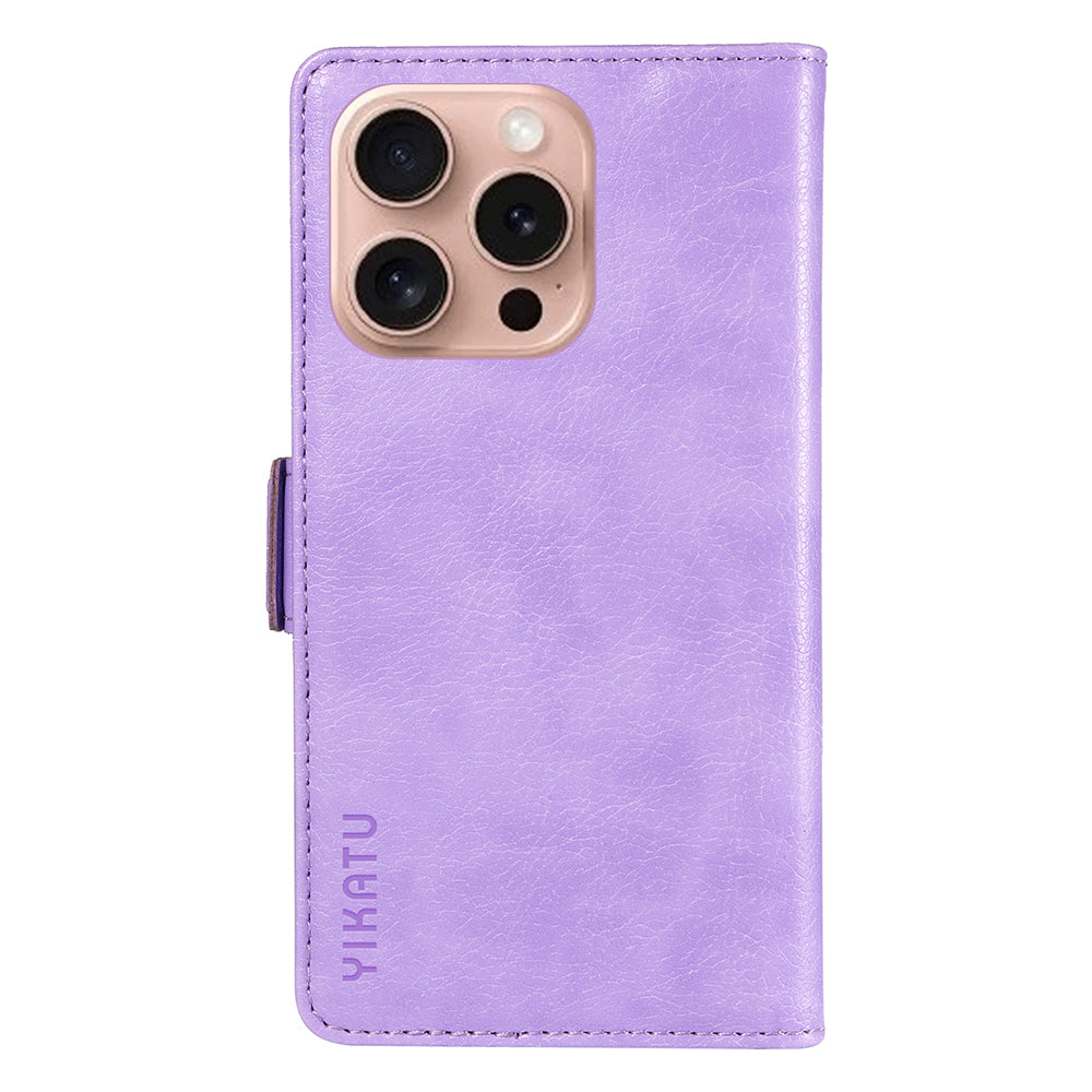 YIKATU YK-007 For iPhone 16 Pro Case Litchi Texture Leather Wallet Phone Cover Side Magnetic Clasp - Purple