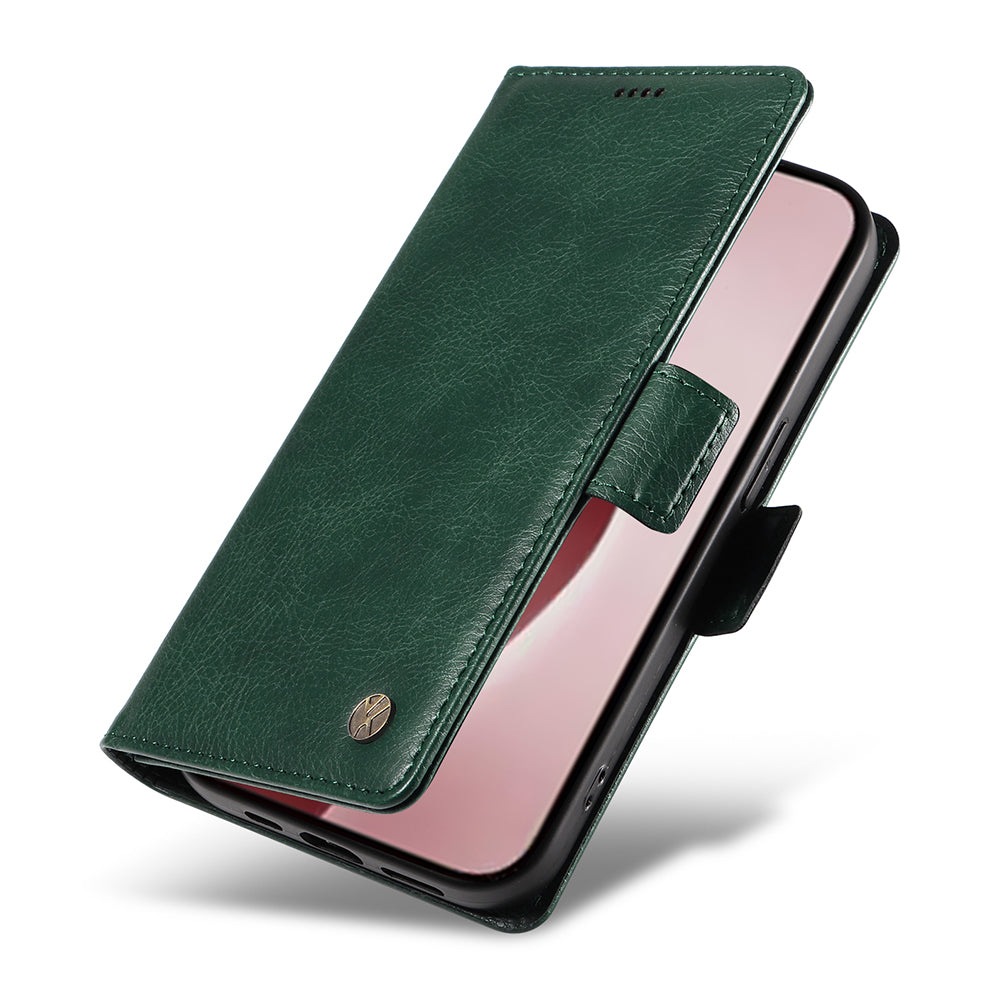 YIKATU YK-007 For iPhone 16 Pro Case Litchi Texture Leather Wallet Phone Cover Side Magnetic Clasp - Green