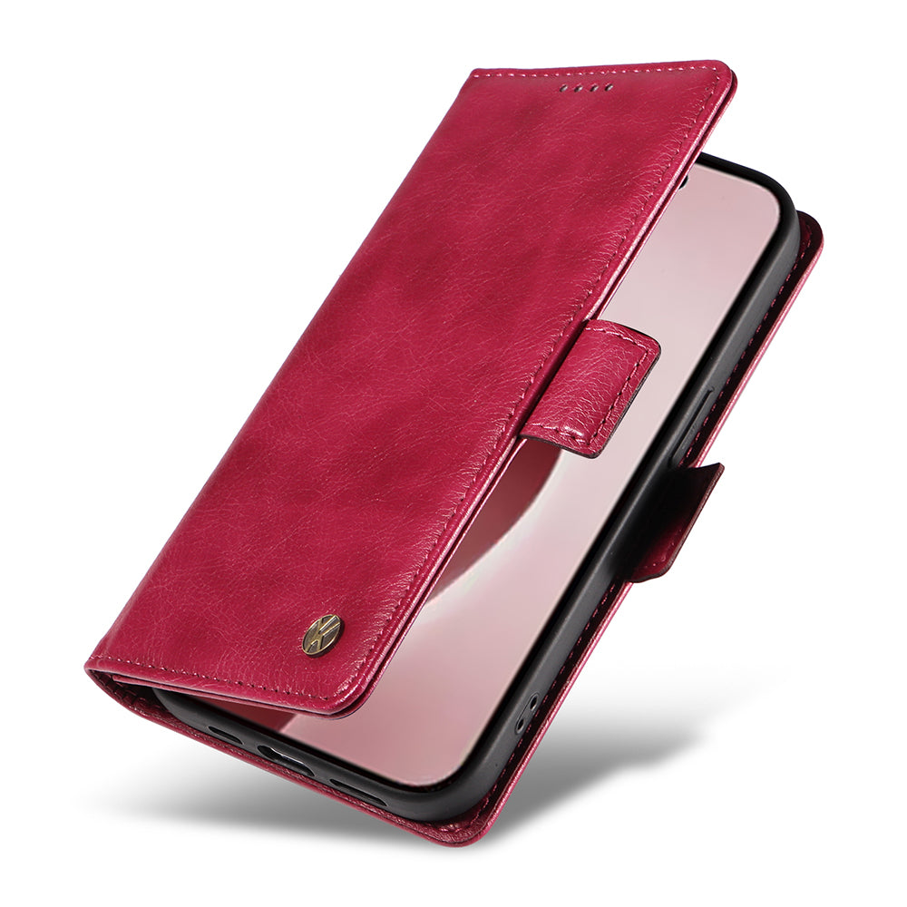 YIKATU YK-007 For iPhone 16 Pro Case Litchi Texture Leather Wallet Phone Cover Side Magnetic Clasp - Wine Red