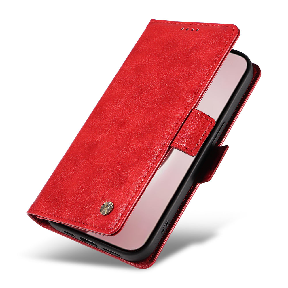 YIKATU YK-007 For iPhone 16 Pro Case Litchi Texture Leather Wallet Phone Cover Side Magnetic Clasp - Red