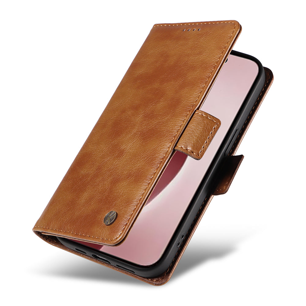 YIKATU YK-007 For iPhone 16 Pro Case Litchi Texture Leather Wallet Phone Cover Side Magnetic Clasp - Brown