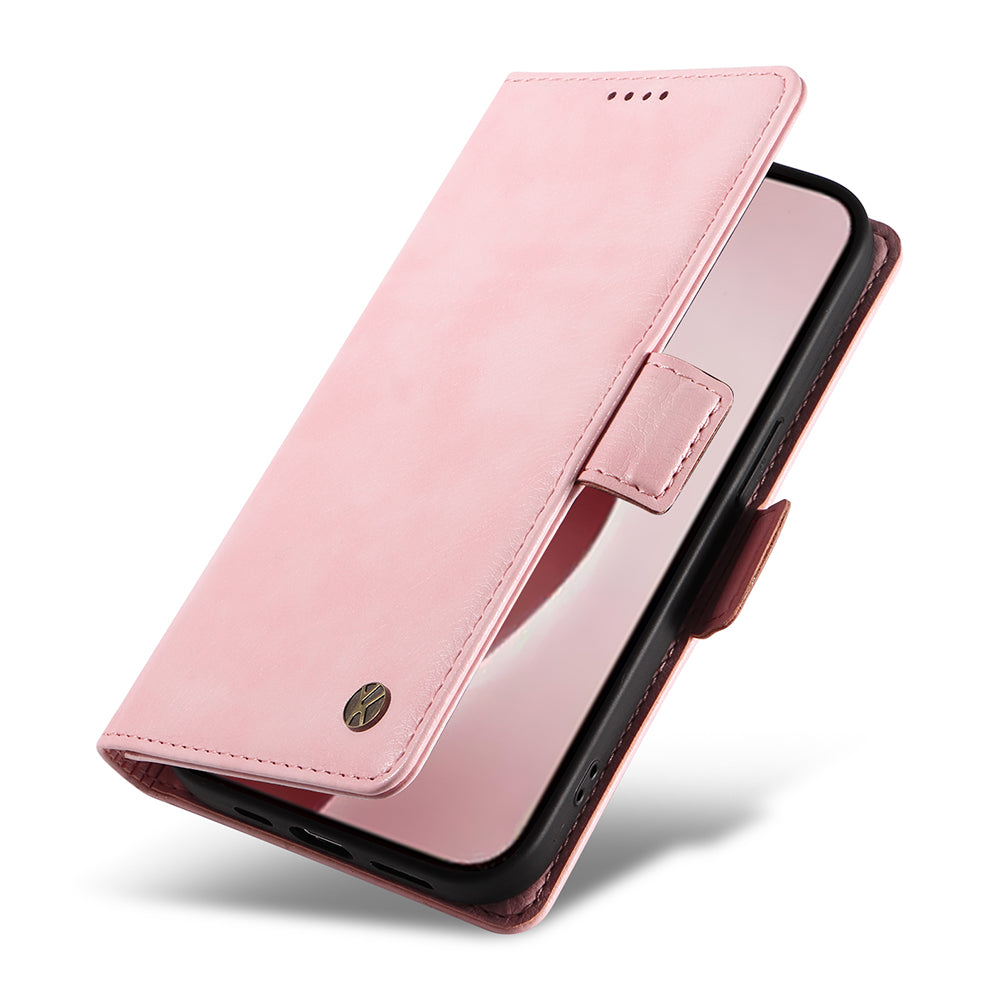 YIKATU YK-007 For iPhone 16 Pro Case Litchi Texture Leather Wallet Phone Cover Side Magnetic Clasp - Pink