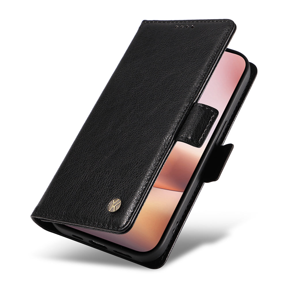 YIKATU YK-007 For iPhone 16 Plus Case Litchi Texture Wallet PU Leather Flip Phone Cover - Black