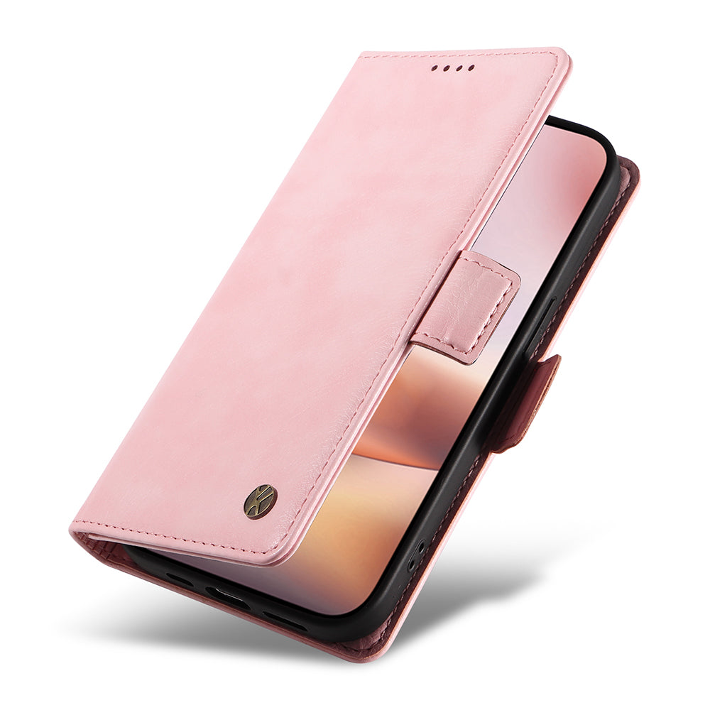 YIKATU YK-007 For iPhone 16 Plus Case Litchi Texture Wallet PU Leather Flip Phone Cover - Pink