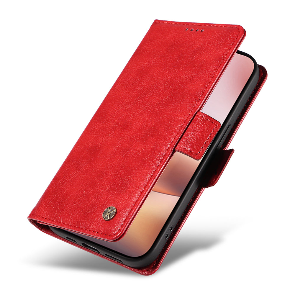 YIKATU YK-007 For iPhone 16 Plus Case Litchi Texture Wallet PU Leather Flip Phone Cover - Red