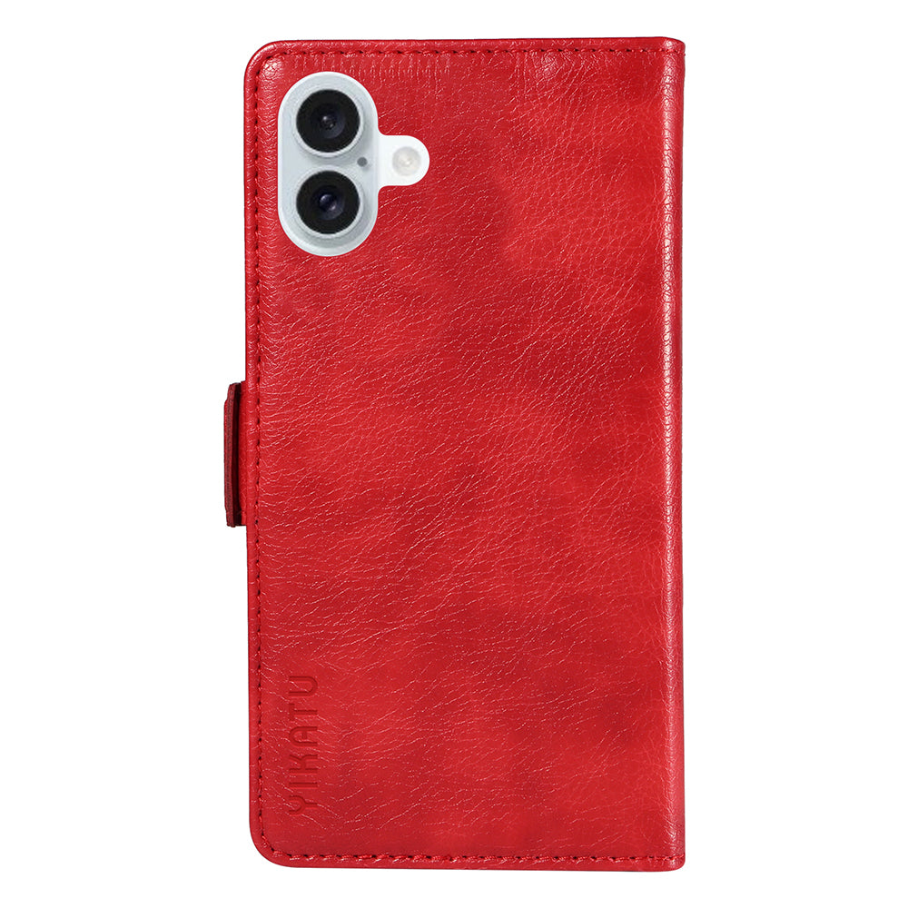 YIKATU YK-007 For iPhone 16 Plus Case Litchi Texture Wallet PU Leather Flip Phone Cover - Red