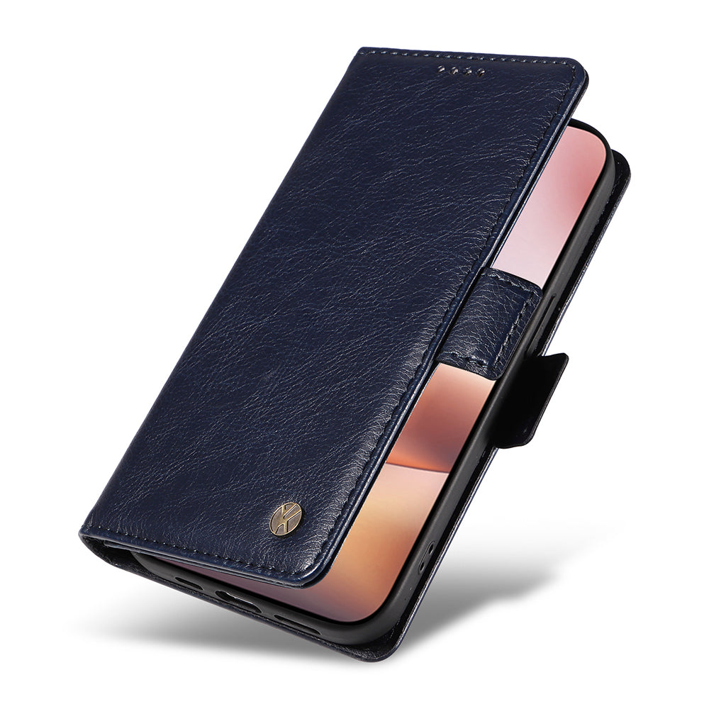 YIKATU YK-007 For iPhone 16 Plus Case Litchi Texture Wallet PU Leather Flip Phone Cover - Navy Blue