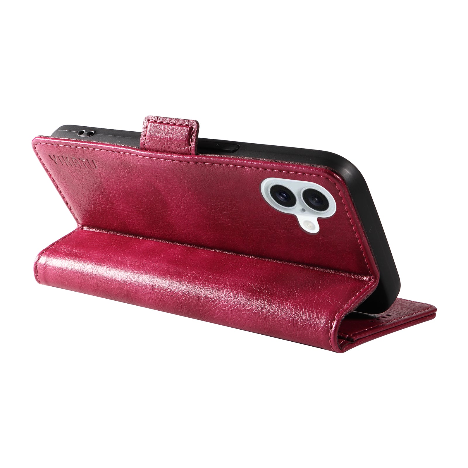 YIKATU YK-007 For iPhone 16 Plus Case Litchi Texture Wallet PU Leather Flip Phone Cover - Wine Red