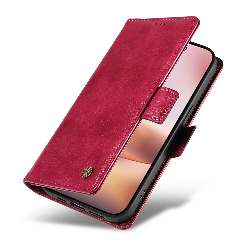 YIKATU YK-007 For iPhone 16 Plus Case Litchi Texture Wallet PU Leather Flip Phone Cover - Wine Red