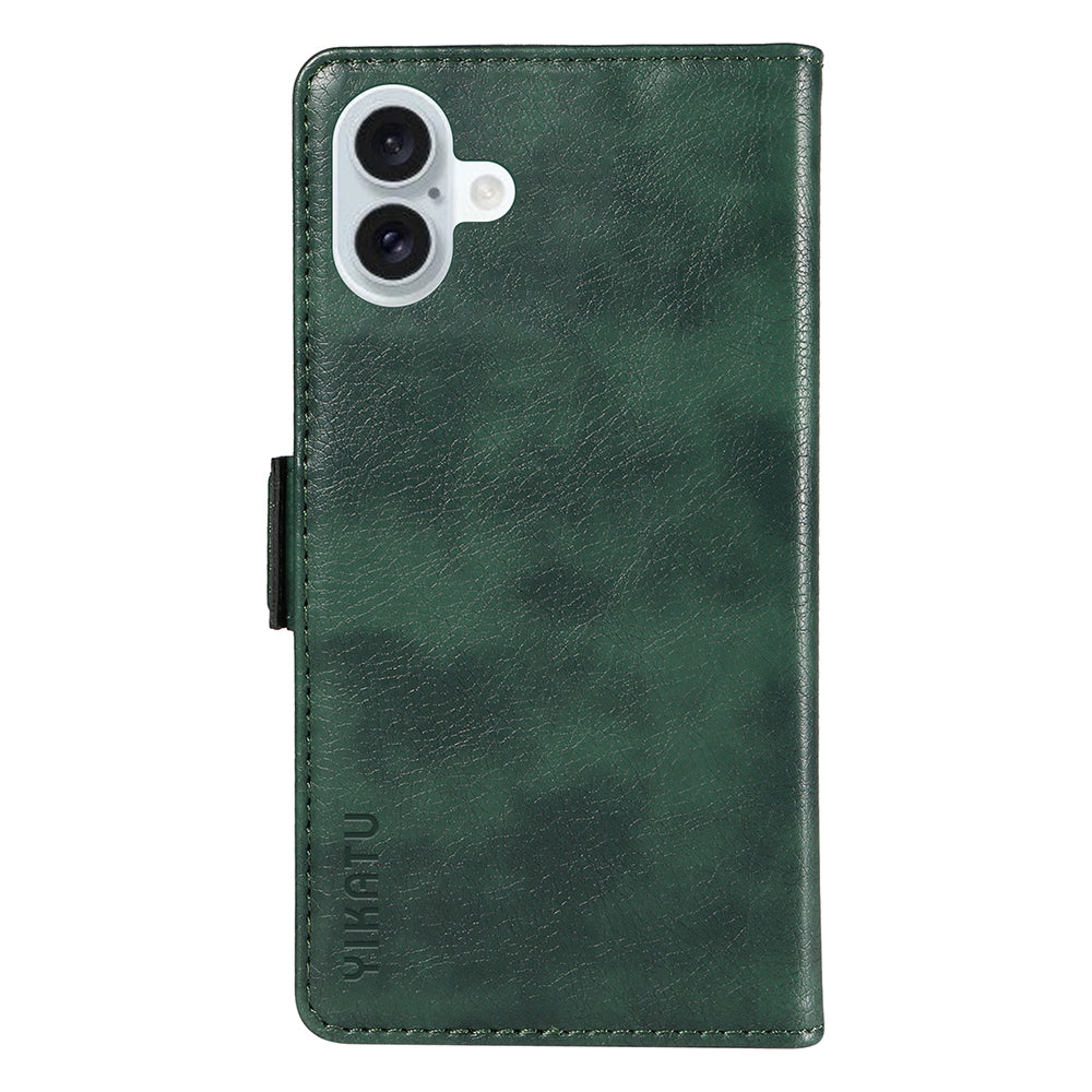 YIKATU YK-007 For iPhone 16 Plus Case Litchi Texture Wallet PU Leather Flip Phone Cover - Green