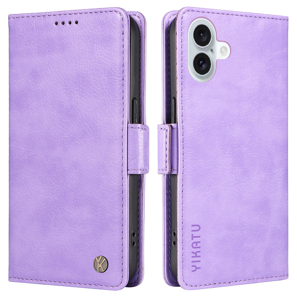 YIKATU YK-007 For iPhone 16 Plus Case Litchi Texture Wallet PU Leather Flip Phone Cover - Purple