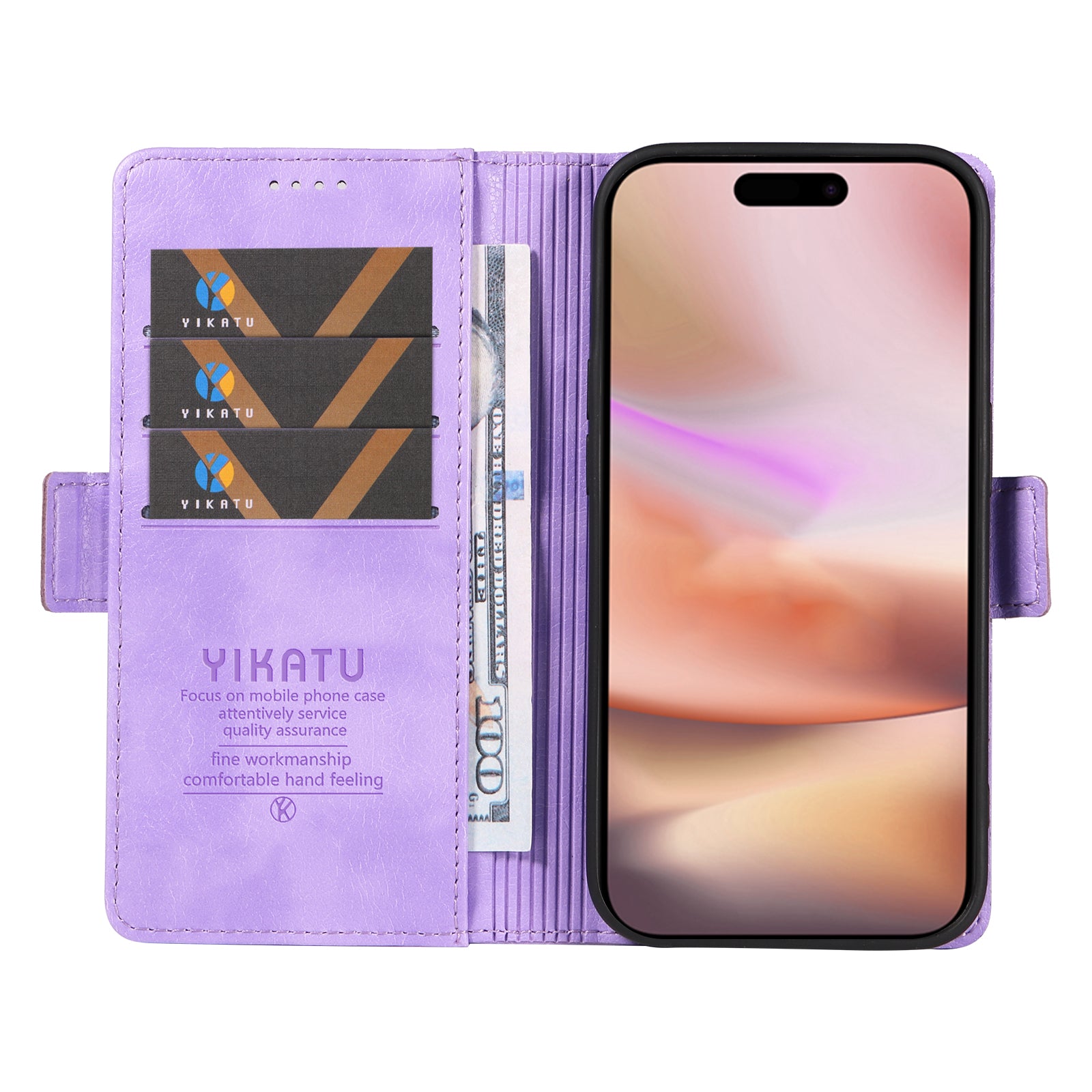 YIKATU YK-007 For iPhone 16 Plus Case Litchi Texture Wallet PU Leather Flip Phone Cover - Purple