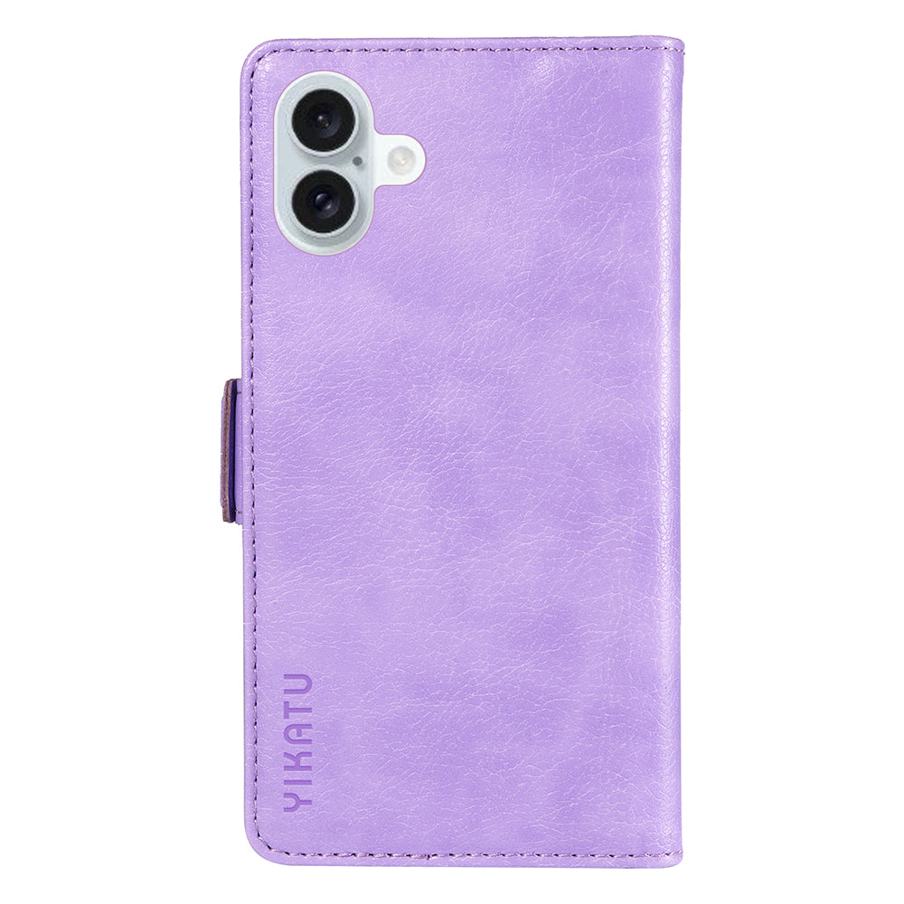 YIKATU YK-007 For iPhone 16 Plus Case Litchi Texture Wallet PU Leather Flip Phone Cover - Purple