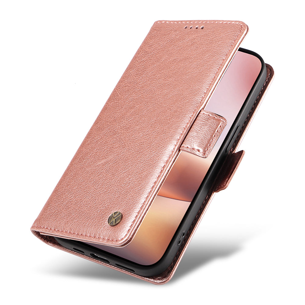 YIKATU YK-007 For iPhone 16 Plus Case Litchi Texture Wallet PU Leather Flip Phone Cover - Rose Gold