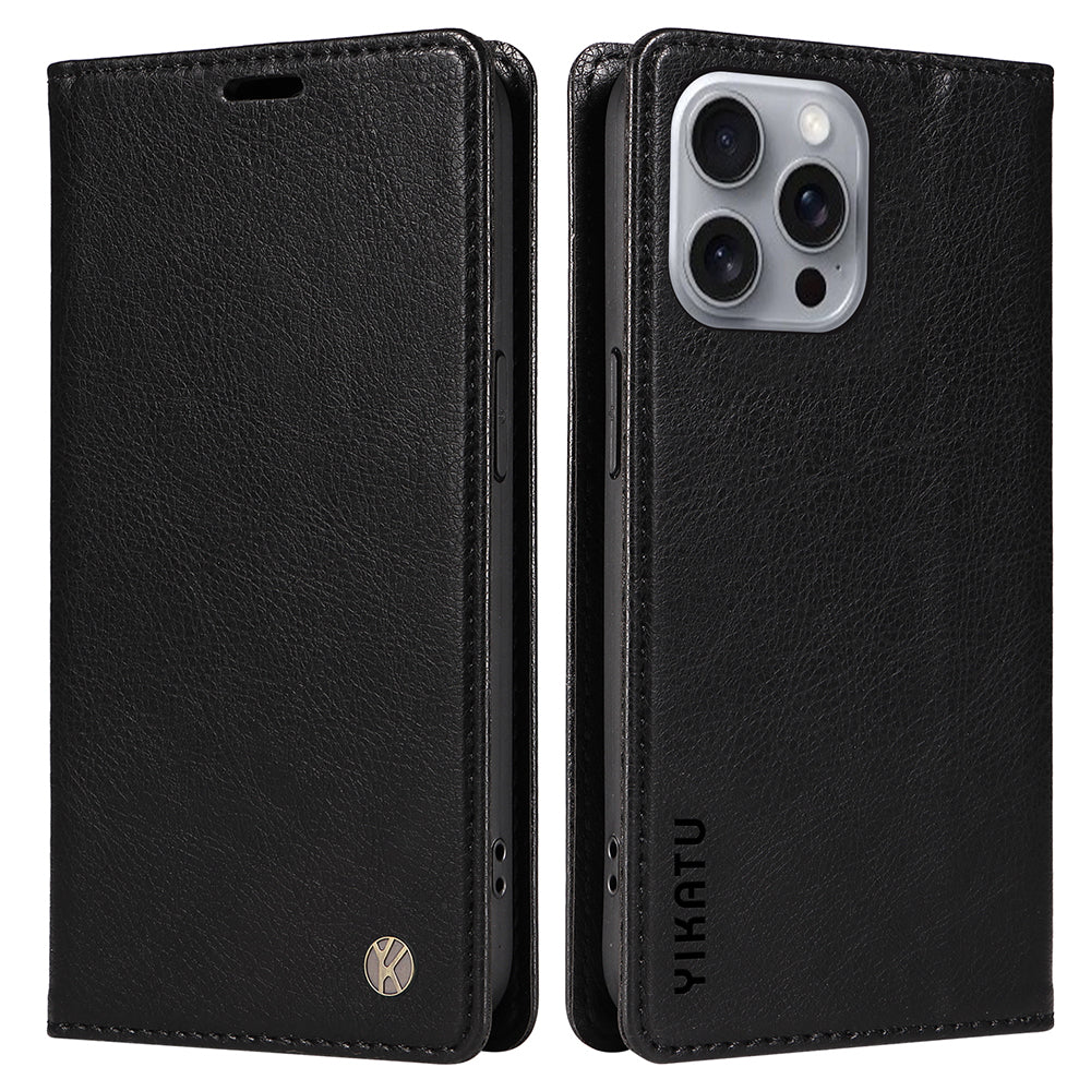 YIKATU YK-006 For iPhone 16 Pro Max Wallet Case Magnetic Closure Leather Phone Cover - Black