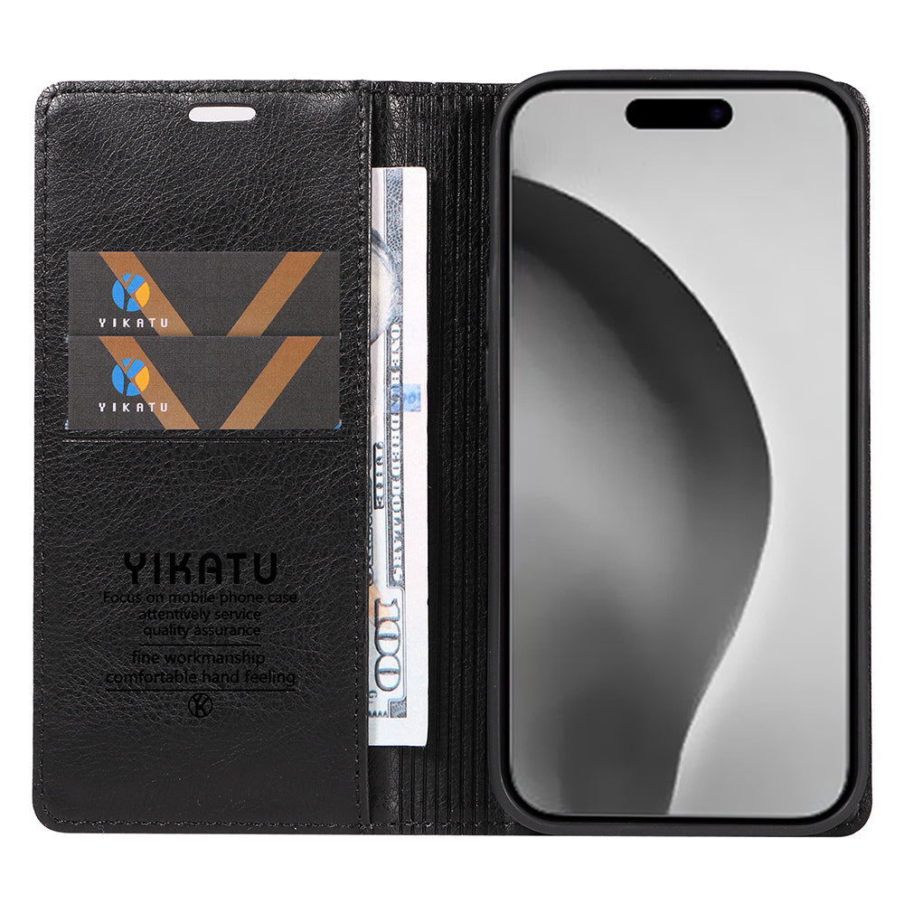 YIKATU YK-006 For iPhone 16 Pro Max Wallet Case Magnetic Closure Leather Phone Cover - Black