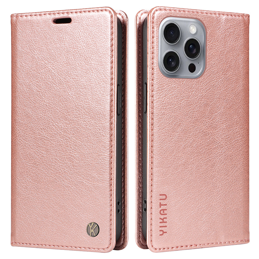 YIKATU YK-006 For iPhone 16 Pro Max Wallet Case Magnetic Closure Leather Phone Cover - Rose Gold