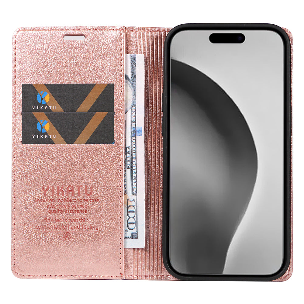 YIKATU YK-006 For iPhone 16 Pro Max Wallet Case Magnetic Closure Leather Phone Cover - Rose Gold