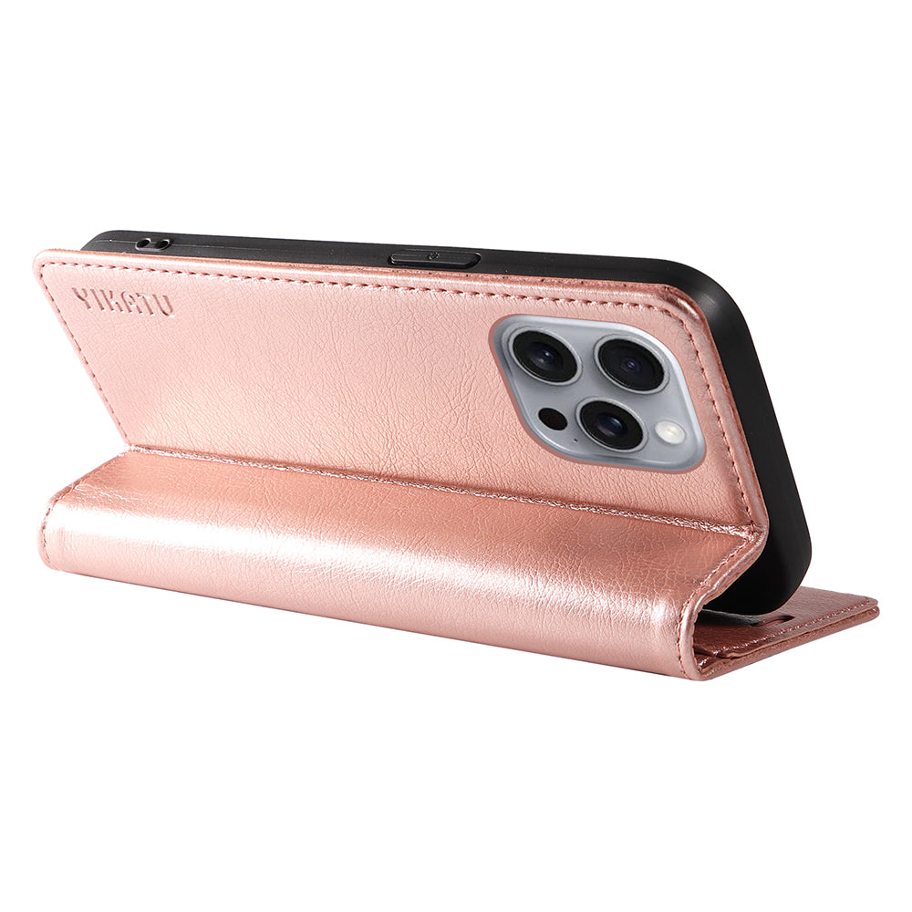 YIKATU YK-006 For iPhone 16 Pro Max Wallet Case Magnetic Closure Leather Phone Cover - Rose Gold