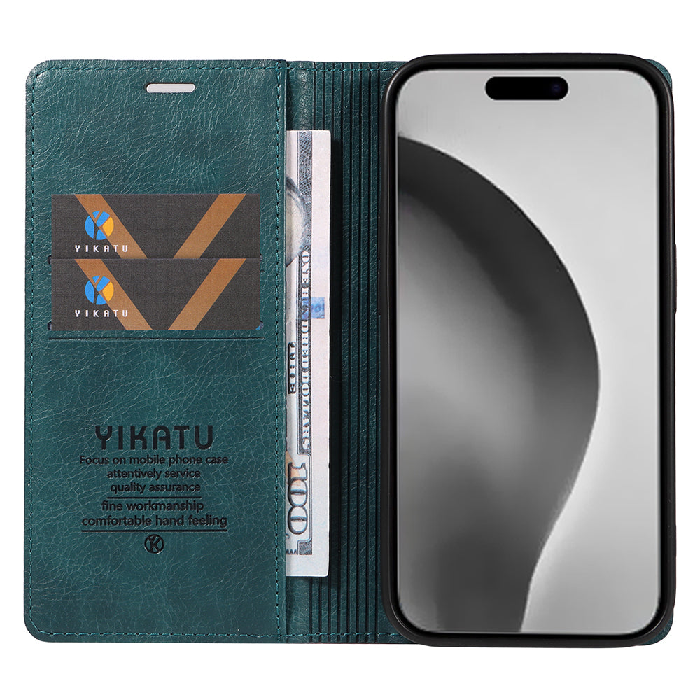 YIKATU YK-006 For iPhone 16 Pro Max Wallet Case Magnetic Closure Leather Phone Cover - Blue