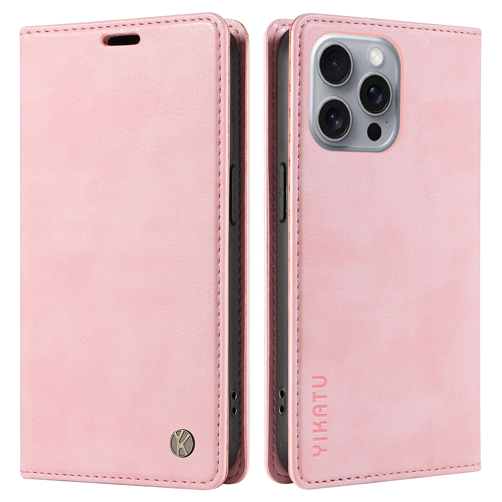 YIKATU YK-006 For iPhone 16 Pro Max Wallet Case Magnetic Closure Leather Phone Cover - Pink