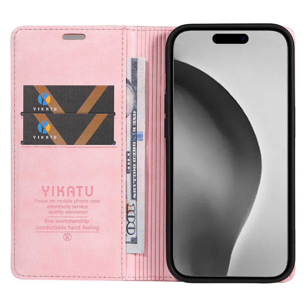 YIKATU YK-006 For iPhone 16 Pro Max Wallet Case Magnetic Closure Leather Phone Cover - Pink