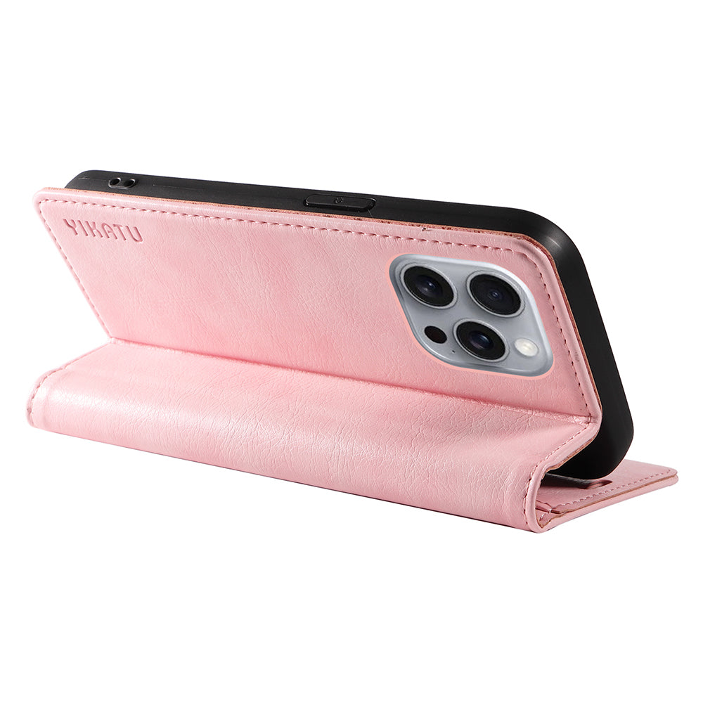 YIKATU YK-006 For iPhone 16 Pro Max Wallet Case Magnetic Closure Leather Phone Cover - Pink