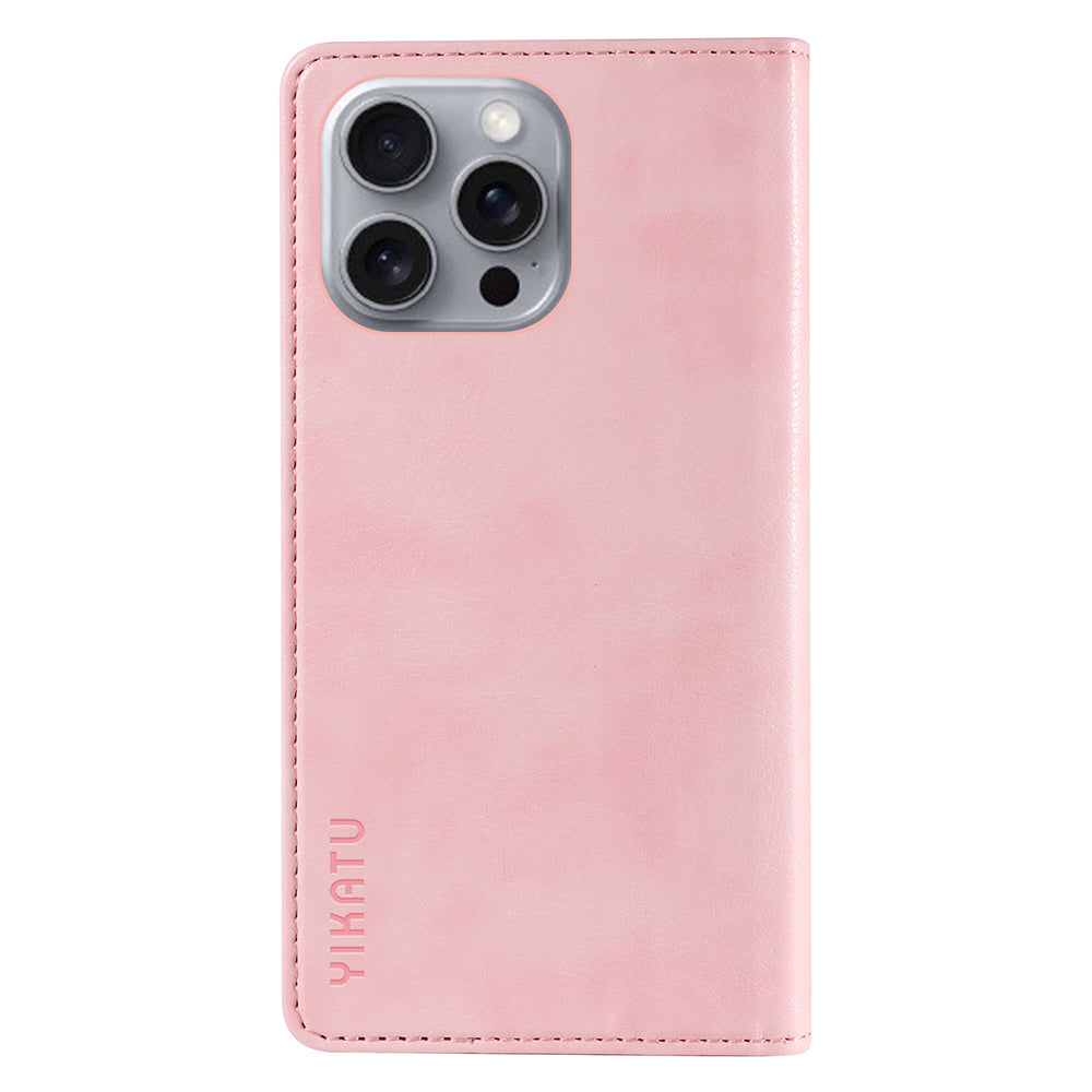 YIKATU YK-006 For iPhone 16 Pro Max Wallet Case Magnetic Closure Leather Phone Cover - Pink