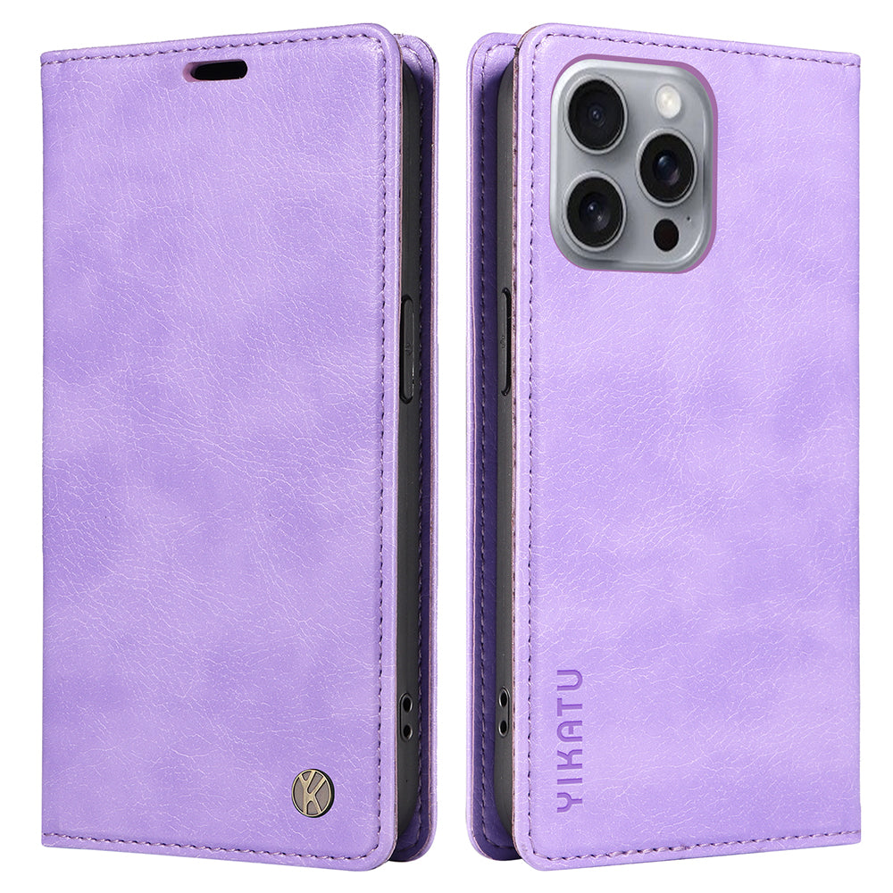 YIKATU YK-006 For iPhone 16 Pro Max Wallet Case Magnetic Closure Leather Phone Cover - Purple