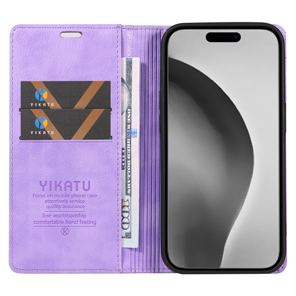 YIKATU YK-006 For iPhone 16 Pro Max Wallet Case Magnetic Closure Leather Phone Cover - Purple